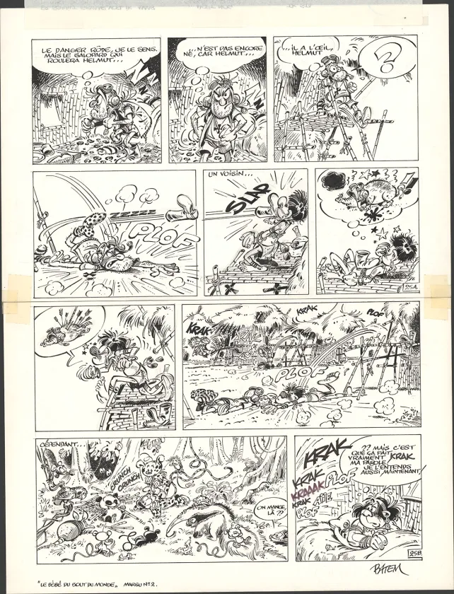 Black and white original page, Le Marsupilami, Le Bébé du bout du monde (T.2),  Batem