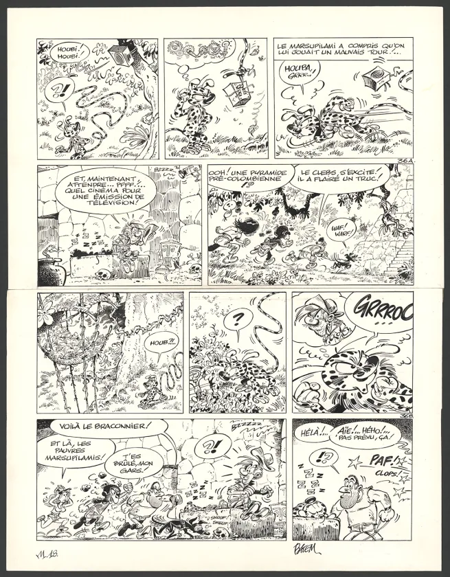 Planche noir et blanc, Le Marsupilami, Robinson Academy (T.18),  Batem