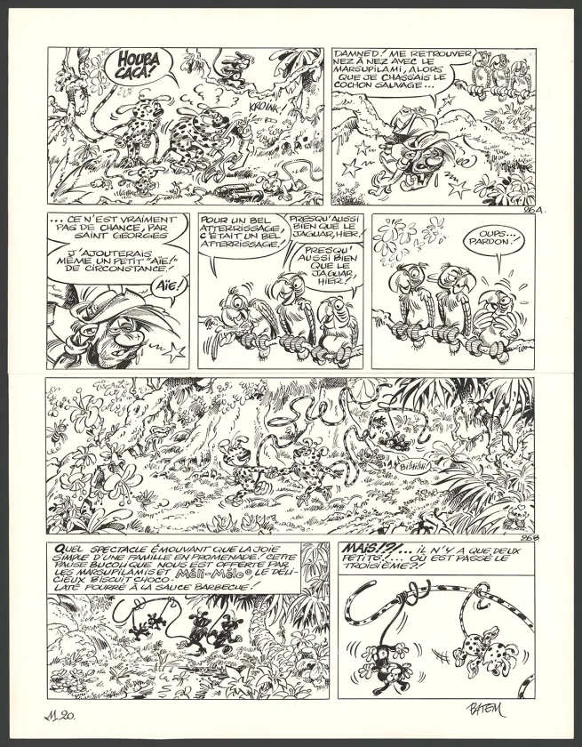 Planche noir et blanc, Le Marsupilami, Viva Palombia ! (T.20),  Batem