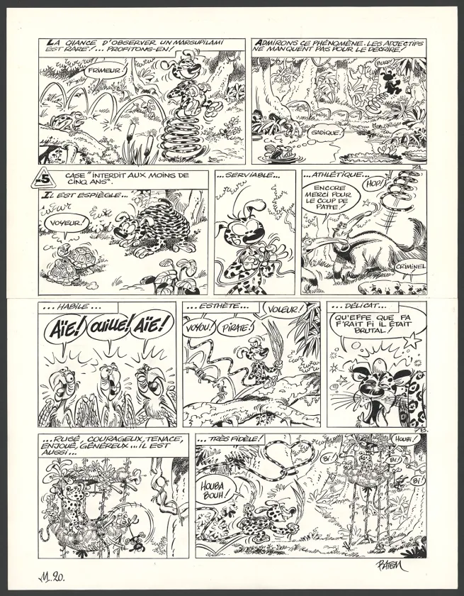 Planche noir et blanc, Le Marsupilami, Viva Palombia ! (T.20),  Batem