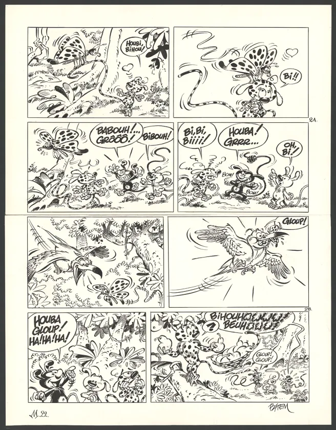 Planche noir et blanc, Le Marsupilami, Chiquito Paradiso (T.22),  Batem