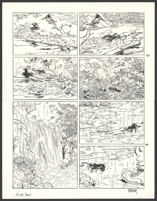 Planche noir et blanc, Le Marsupilami, Biba (T.28),  Batem