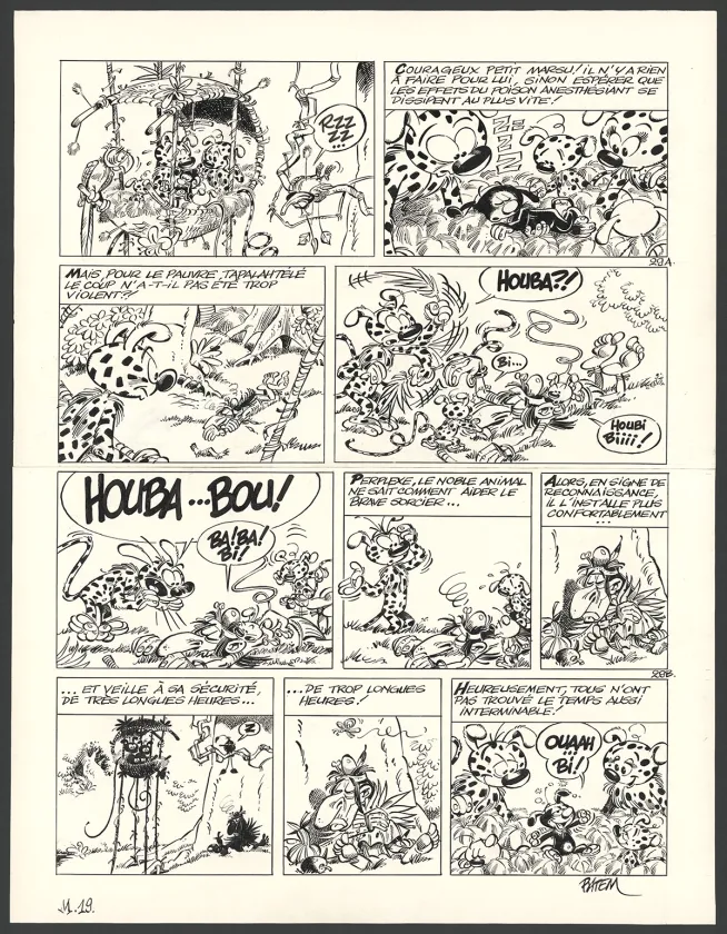 Planche noir et blanc, Le Marsupilami, Biba (T.28),  Batem