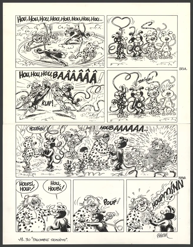 Black and white original page, Le Marsupilami, Palombie secrète (T.30),  Batem