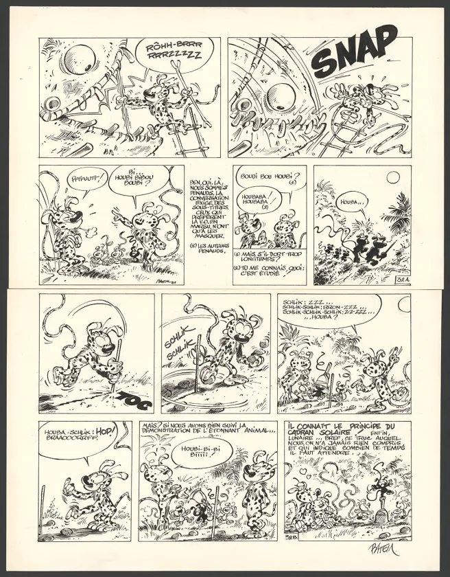 Black and white original page, Le Marsupilami, La Queue du Marsupilami (T.1),  Batem