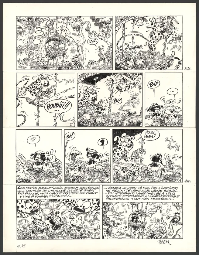 Planche noir et blanc, Le Marsupilami, Sur la piste du Marsupilami (T.25),  Batem
