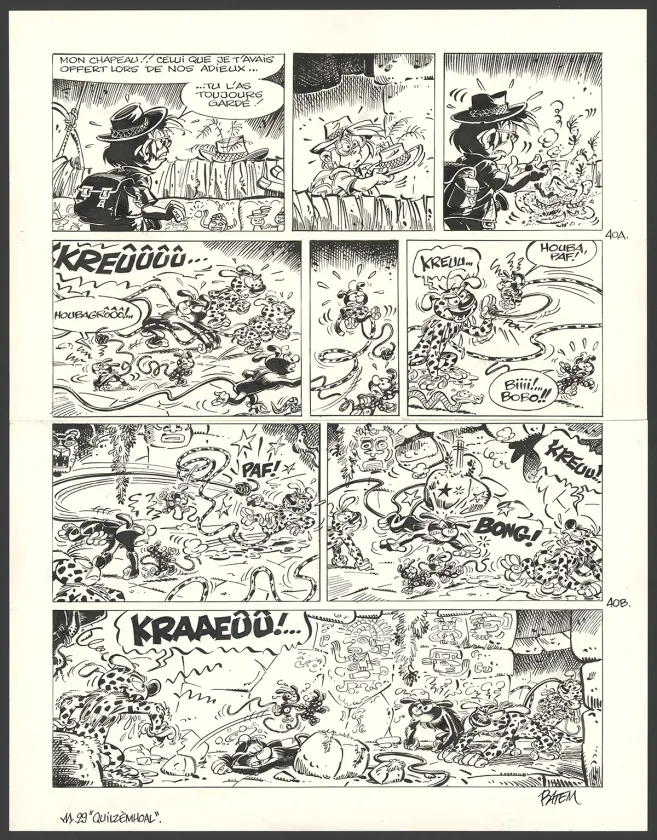 Planche noir et blanc, Le Marsupilami, Quilzèmhoal (T.29),  Batem