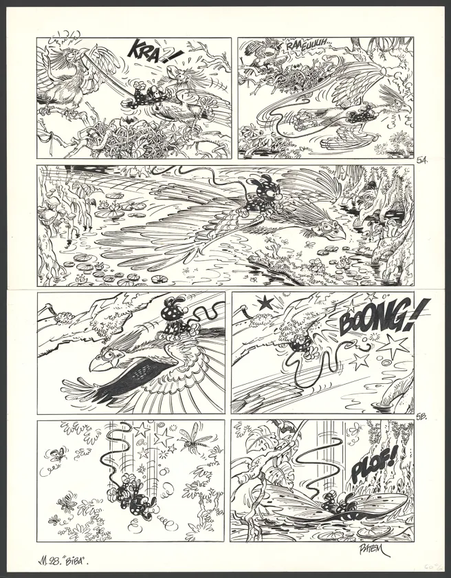 Planche noir et blanc, Le Marsupilami, Biba (T.28),  Batem