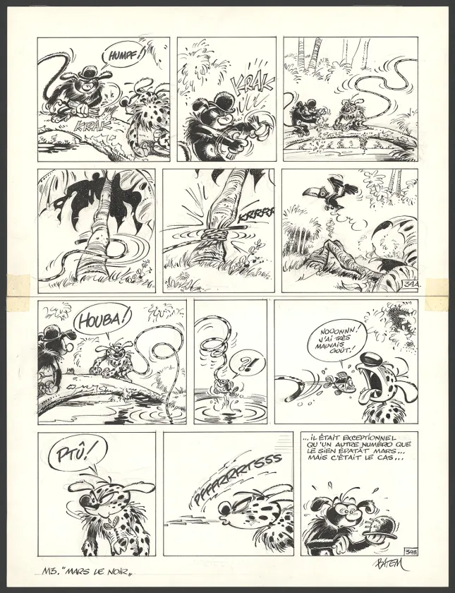 Planche noir et blanc, Le Marsupilami, Mars le noir (T.3),  Batem