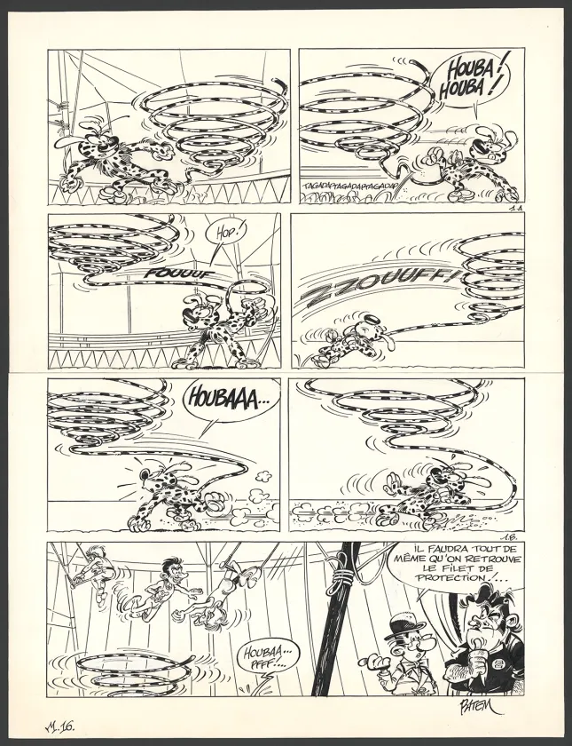 Planche noir et blanc, Le Marsupilami, Tous en piste (T.16),  Batem