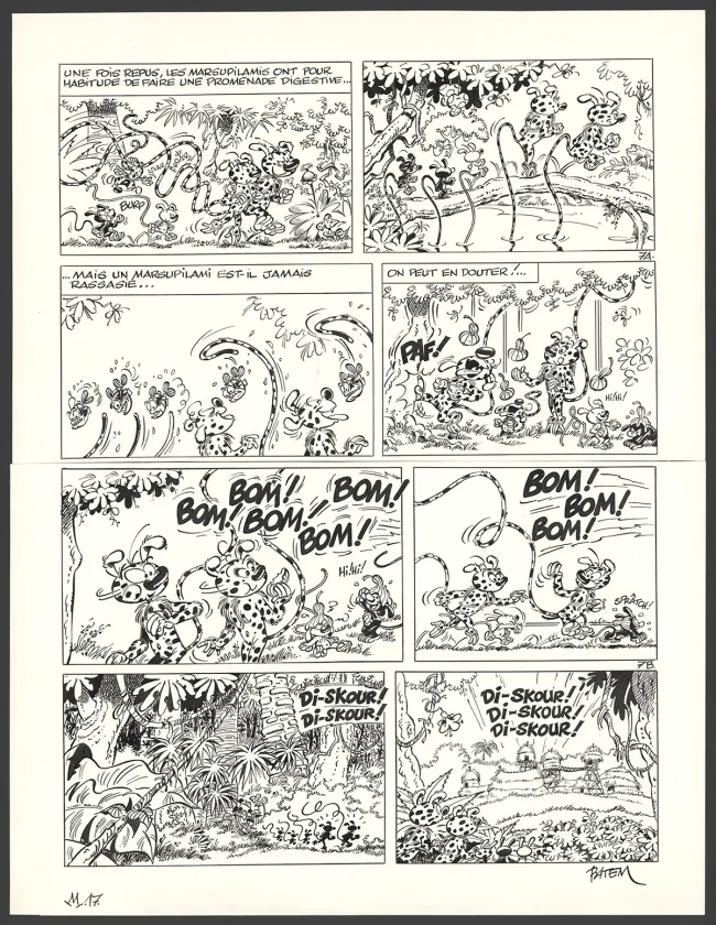 Planche noir et blanc, Le Marsupilami, L'Orchidée des Chahutas (T.17),  Batem