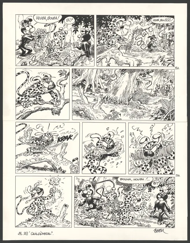 Planche noir et blanc, Le Marsupilami, Quilzèmhoal (T.29),  Batem