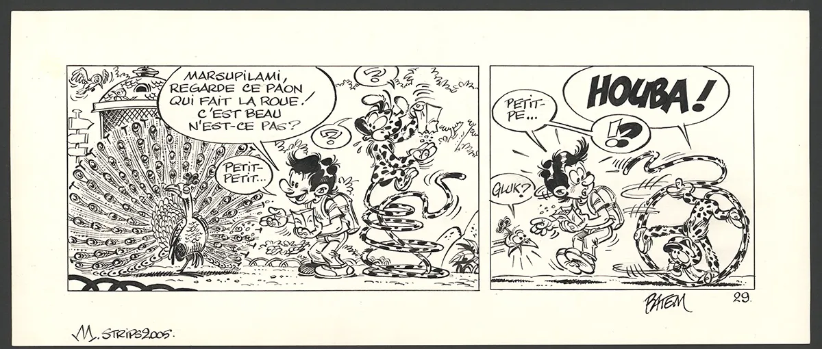 Planche noir et blanc, Le Marsupilami,  Batem