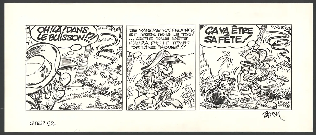 Planche noir et blanc, Le Marsupilami,  Batem