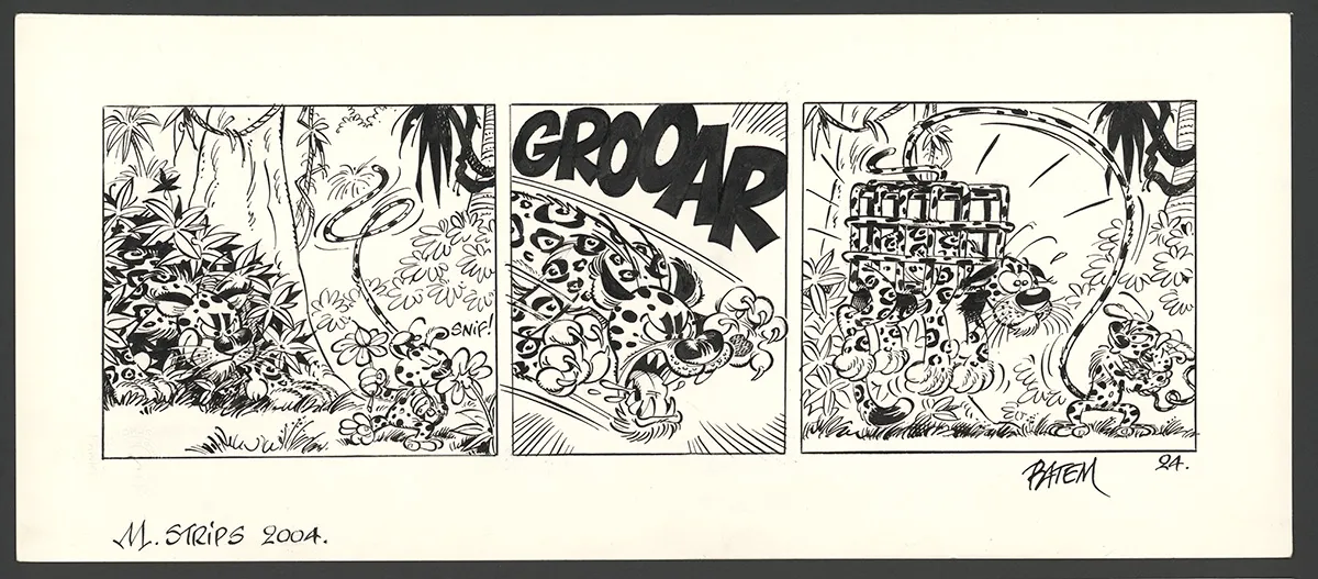 Planche noir et blanc, Le Marsupilami,  Batem