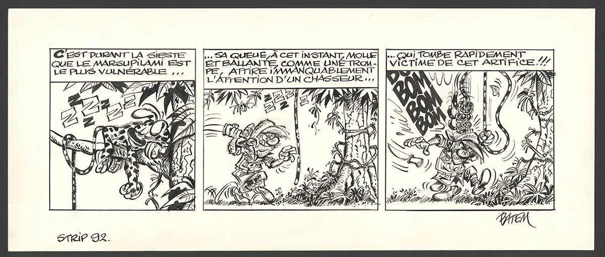 Planche noir et blanc, Le Marsupilami,  Batem