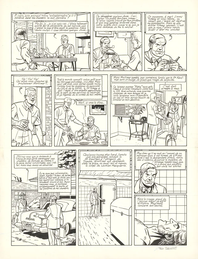Black and white original page, Blake et Mortimer, L'Étrange Rendez-vous (T.15), Ted Benoit