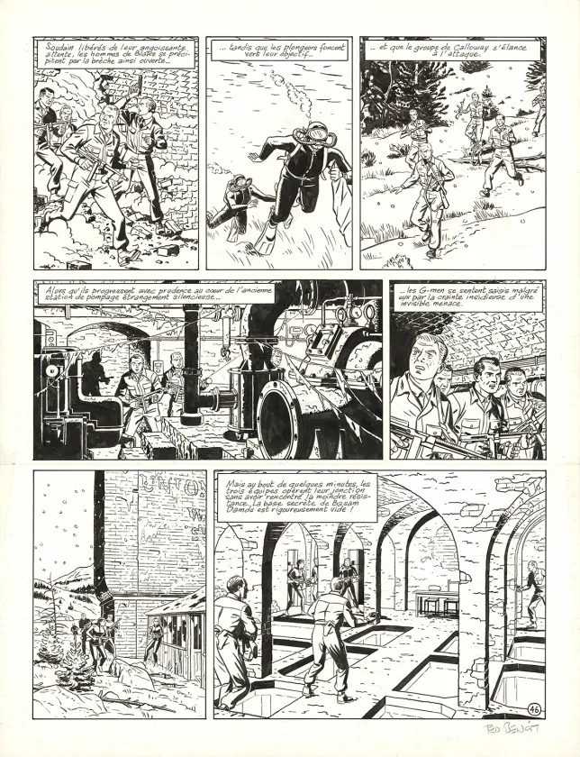 Black and white original page, Blake et Mortimer, L'Étrange Rendez-vous (T.15), Ted Benoit