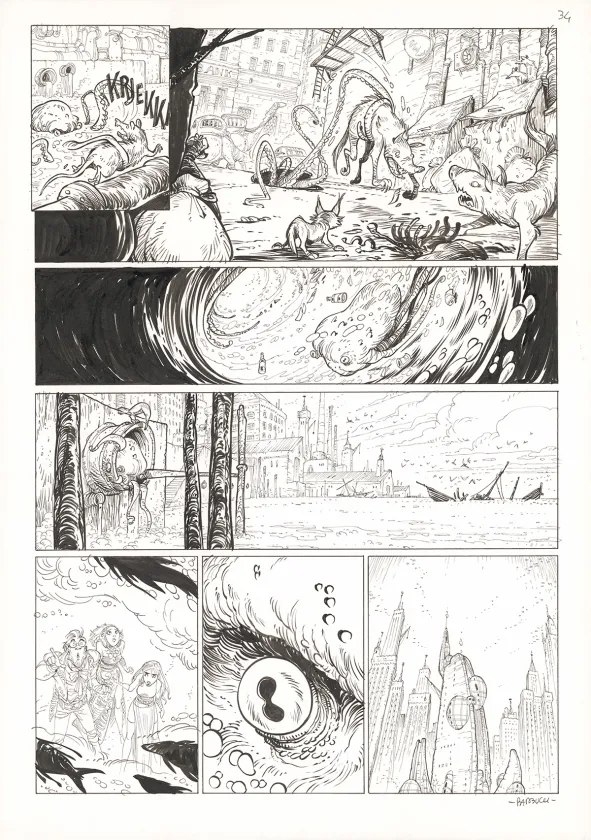 Black and white original page, Ekhö Monde miroir, La Sirène de Manhattan (T.8), Alessandro Barbucci