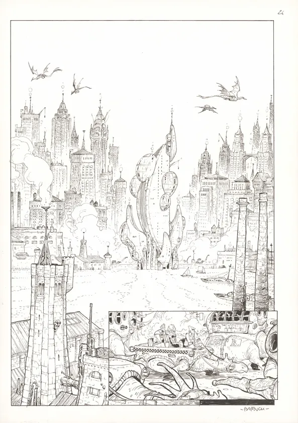Black and white original page, Ekhö Monde miroir, La Sirène de Manhattan (T.8), Alessandro Barbucci