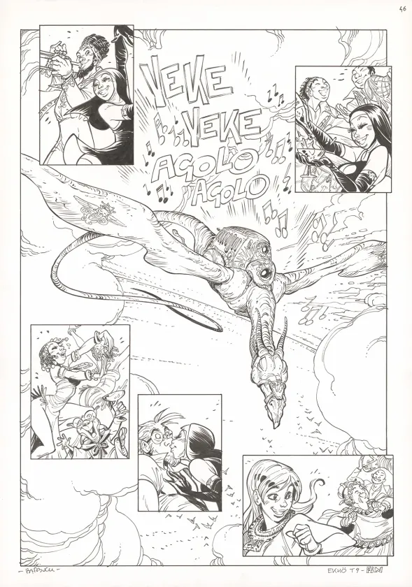 Black and white original page, Ekhö Monde miroir, Abidjan-Nairobi Express (T.9), Alessandro Barbucci