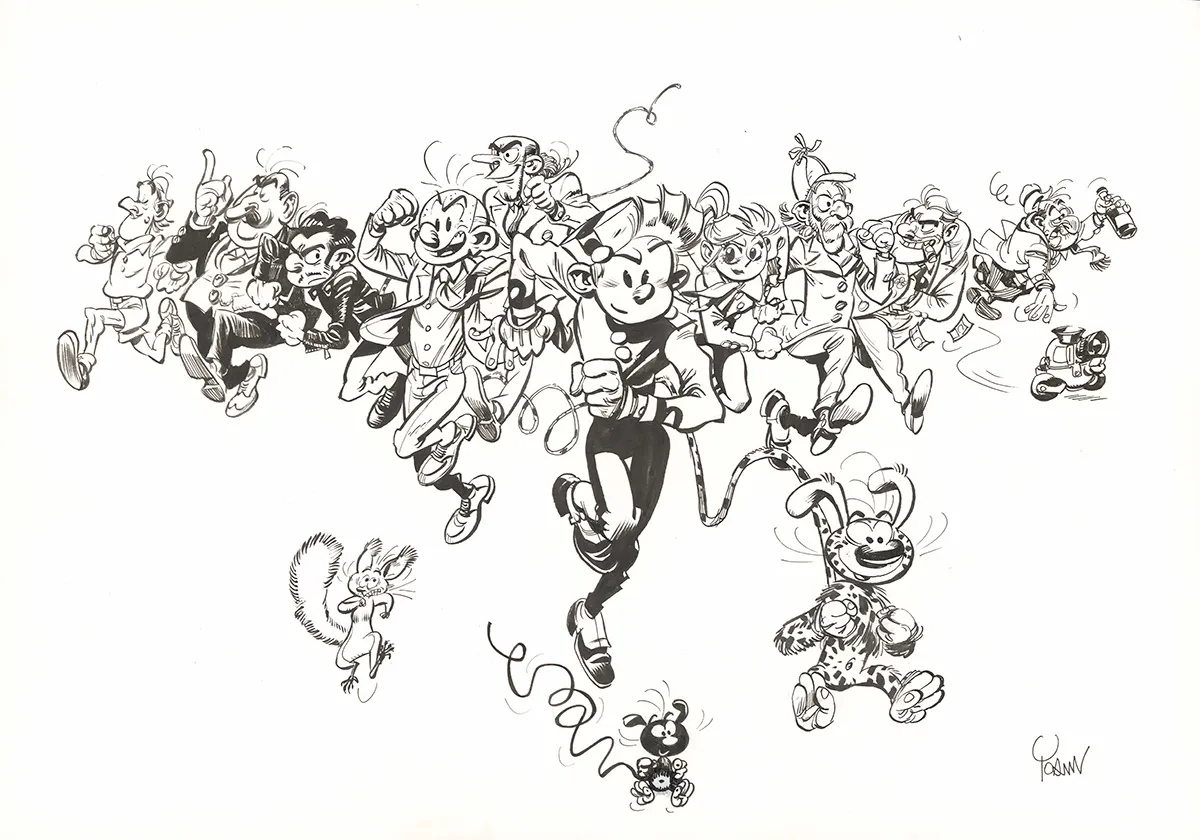 Planche noir et blanc, Spirou et Fantasio,  Yoann