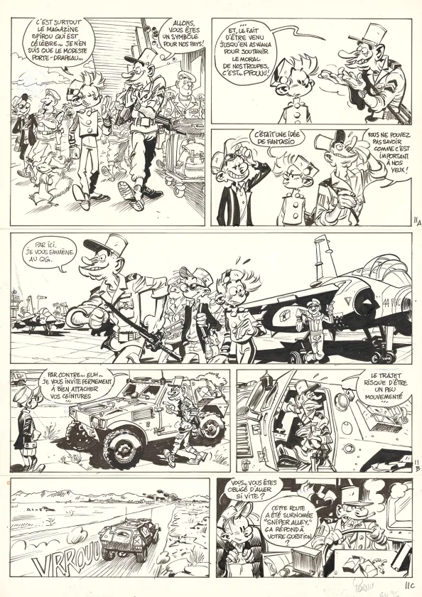 Black and white original page, Spirou et Fantasio, Le Groom de Sniper Alley (T.54),  Yoann