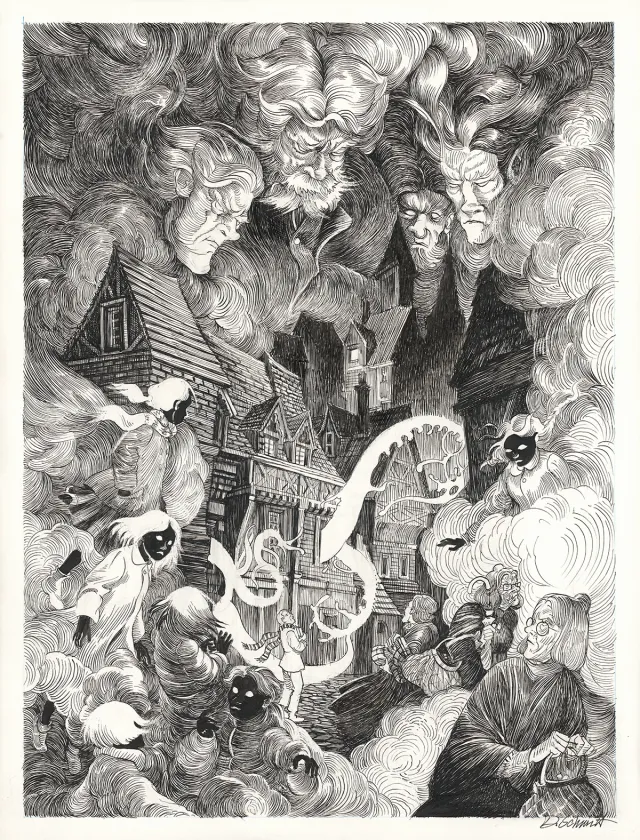 Illustration noir et blanc, Le Bestiaire du crépuscule, Daria Schmitt