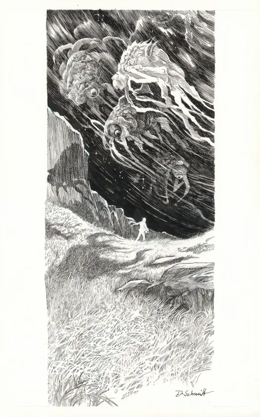 Illustration noir et blanc, Le Bestiaire du crépuscule, Daria Schmitt