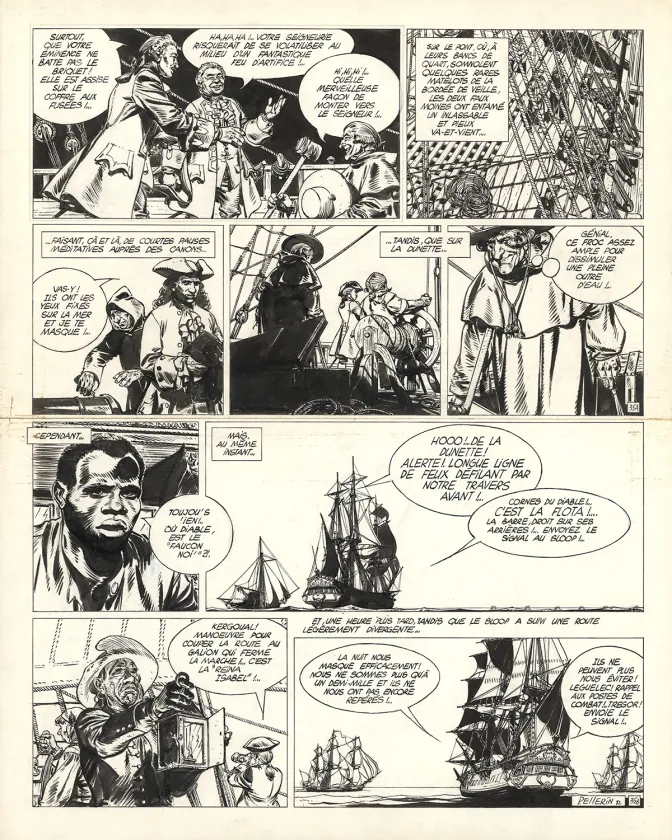 Planche noir et blanc, Barbe-Rouge, Trafiquants de bois d'ébène (T.22), Patrice Pellerin