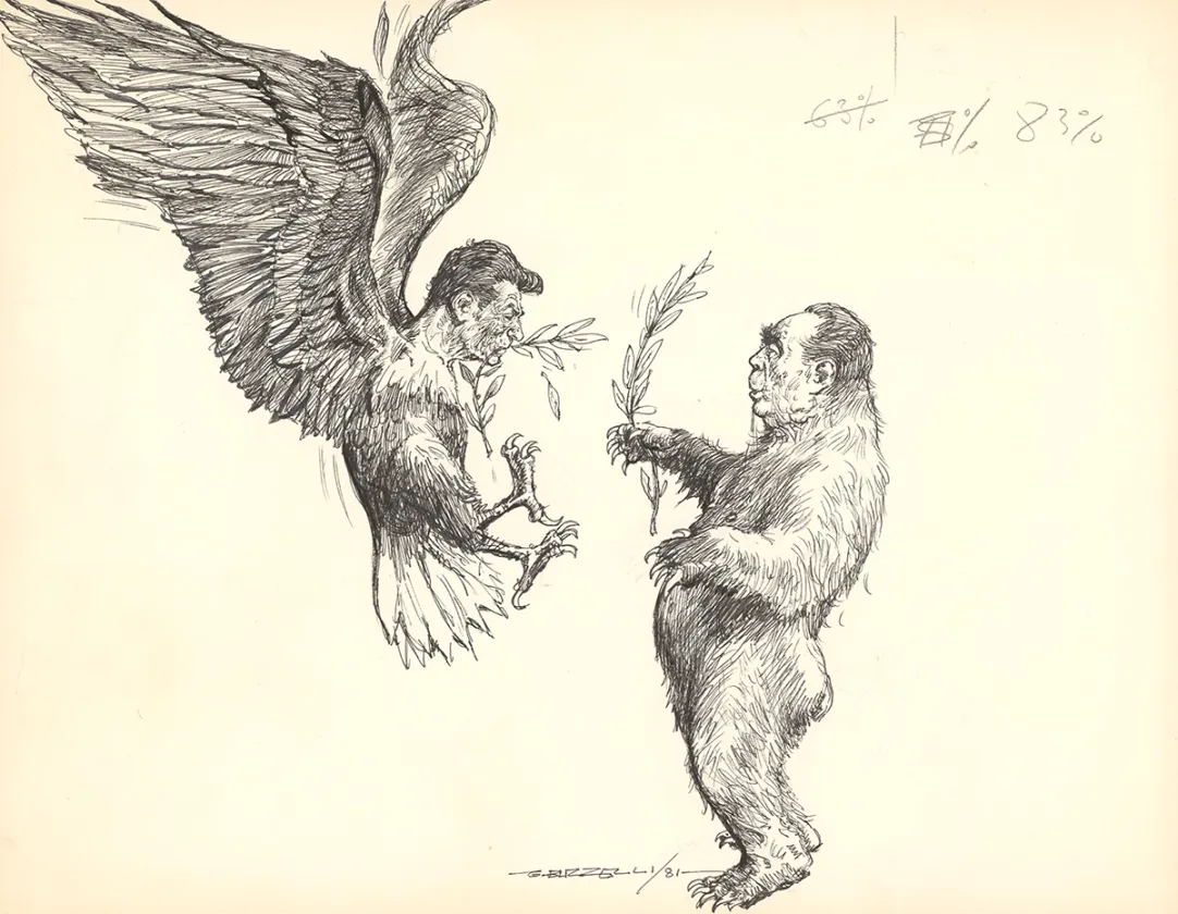 Black and white illustration, Guido Buzzelli