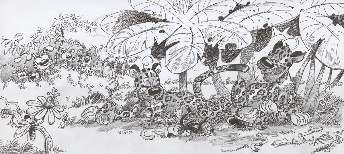 Illustration noir et blanc, Le Marsupilami,  Batem