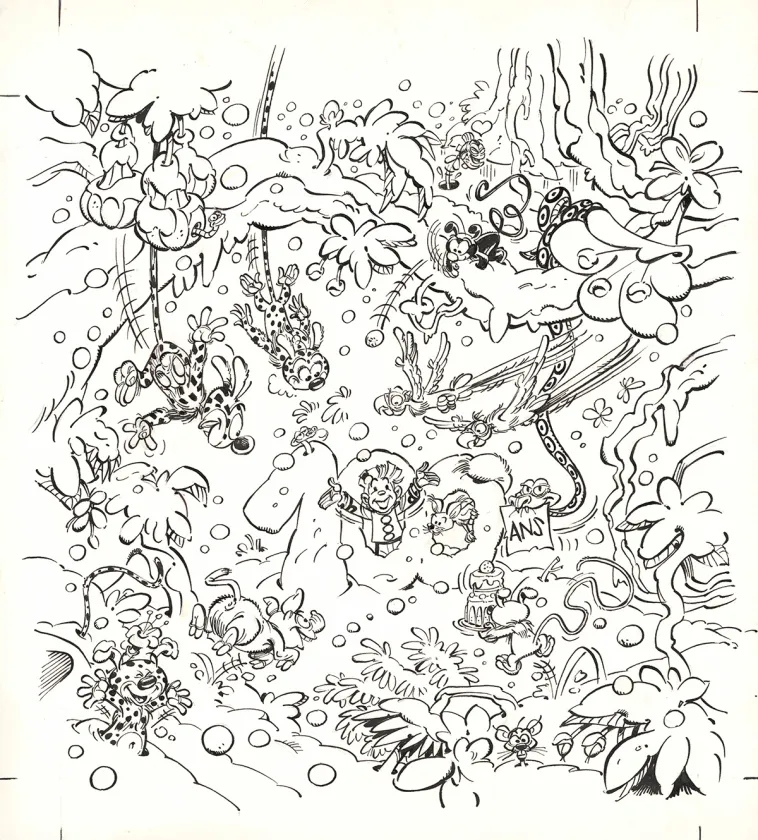 Illustration noir et blanc, Le Marsupilami,  Batem