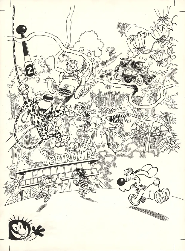 Illustration noir et blanc, Le Marsupilami,  Batem