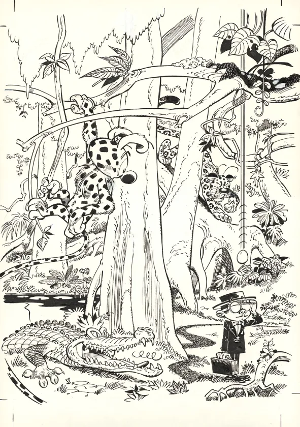 Black and white illustration, Le Marsupilami,  Batem