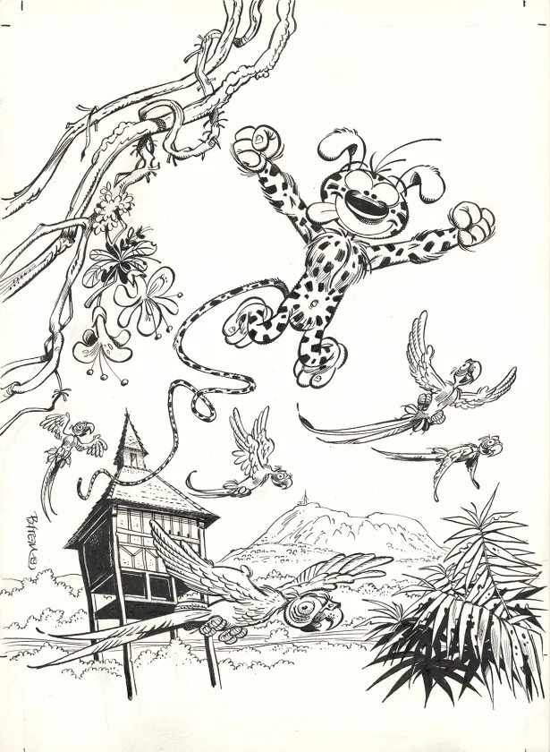 Black and white illustration, Le Marsupilami,  Batem