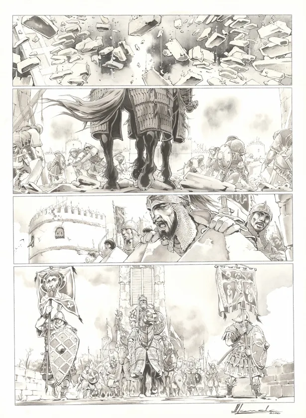 Planche noir et blanc, Chroniques de Roncevaux, La Légende de Roland (T.1), Juan Luis Landa
