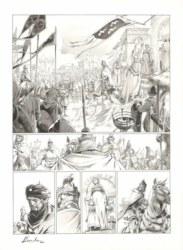 Black and white original page, Chroniques de Roncevaux, La Légende de Roland (T.1), Juan Luis Landa
