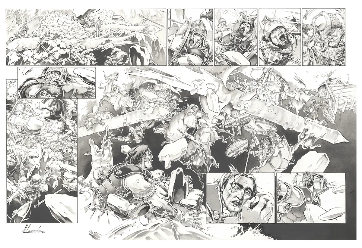 Black and white original page, Chroniques de Roncevaux, Munjoie ! (T.2), Juan Luis Landa