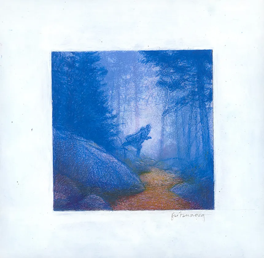 Illustration couleur, Les Grands Cerfs, Gaétan Nocq