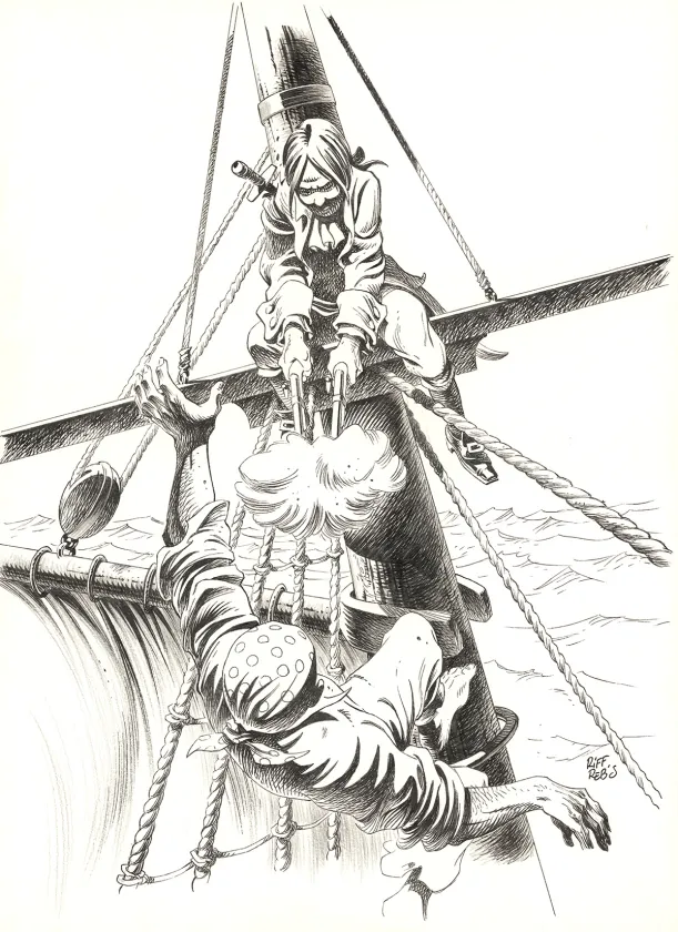 Illustration noir et blanc, L'Île au trésor,  Riff Reb's