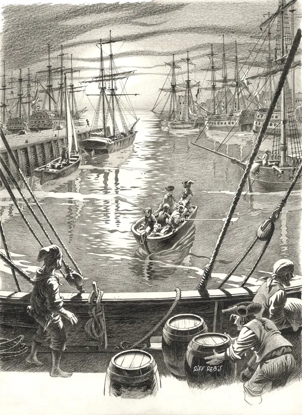 Illustration noir et blanc, L'Île au trésor,  Riff Reb's