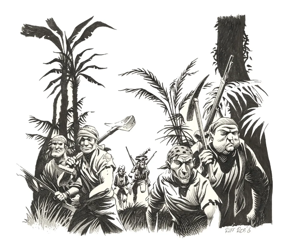 Illustration noir et blanc, L'Île au trésor,  Riff Reb's