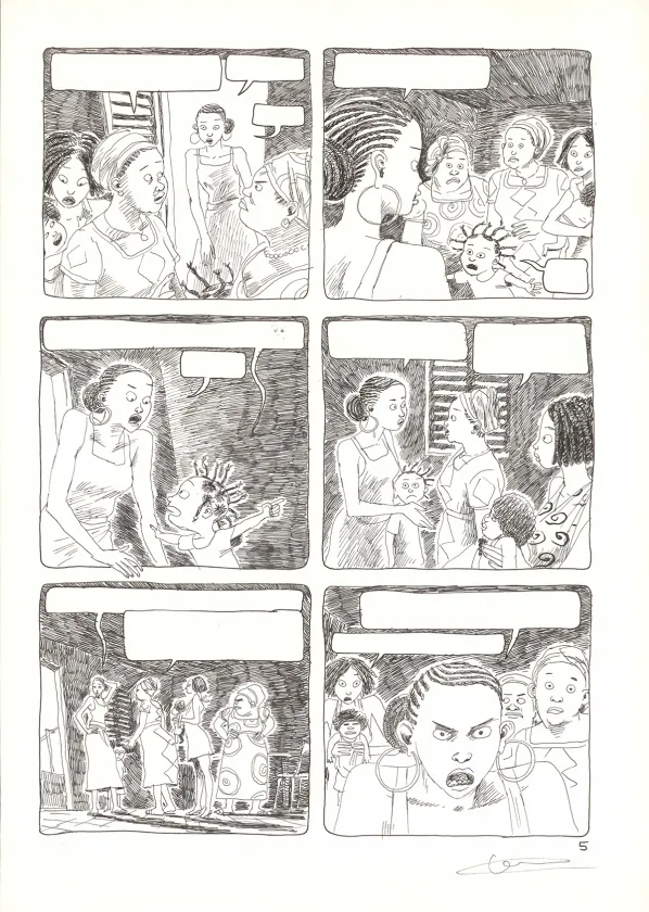Black and white original page, Aya de Yopougon, Volume 5 (T.5), Clément Oubrerie
