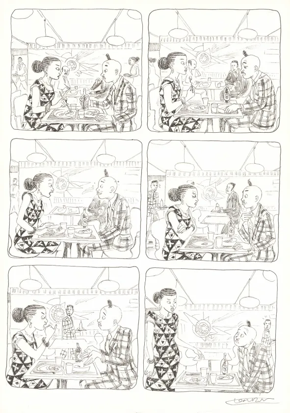 Black and white original page, Aya de Yopougon, Volume 7 (T.7), Clément Oubrerie
