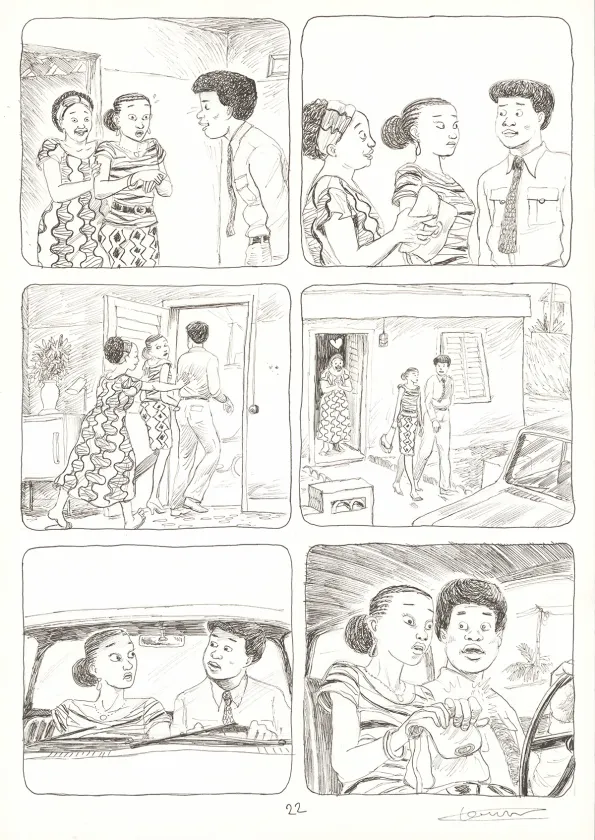Black and white original page, Aya de Yopougon, Volume 7 (T.7), Clément Oubrerie