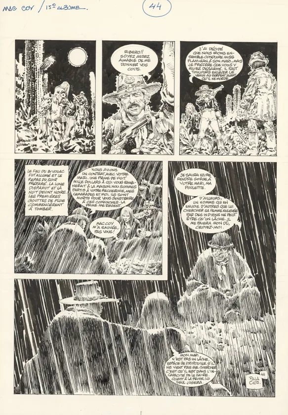 Black and white original page, Mac Coy, Mescaleros Station (T.15), Antonio Hernandez Palacios
