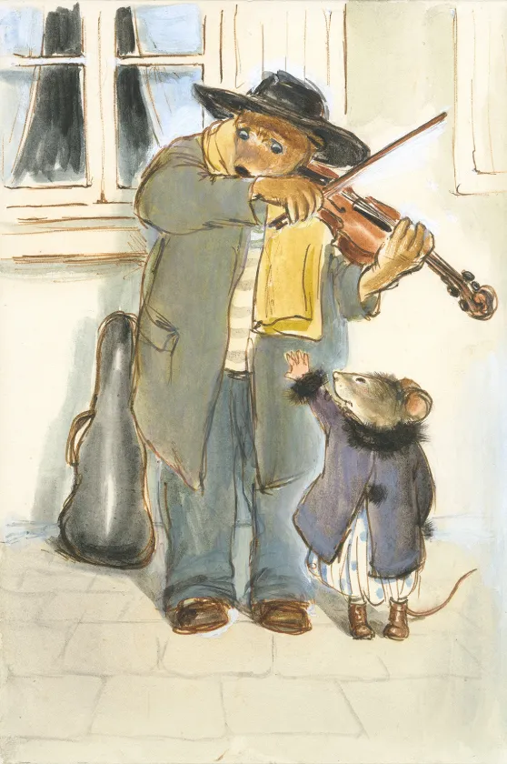 Colored illustration, Ernest et Célestine, Musiciens des rues, Gabrielle Vincent