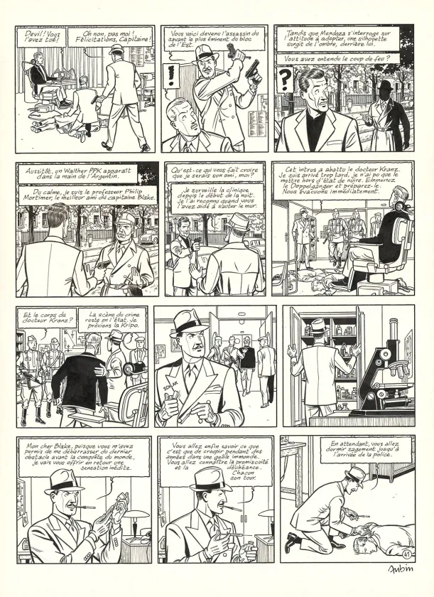 Planche noir et blanc, Blake et Mortimer, Huit heures à Berlin (T.29), Antoine Aubin