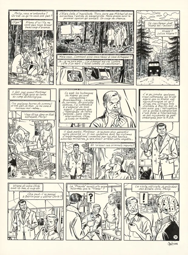 Planche noir et blanc, Blake et Mortimer, Huit heures à Berlin (T.29), Antoine Aubin